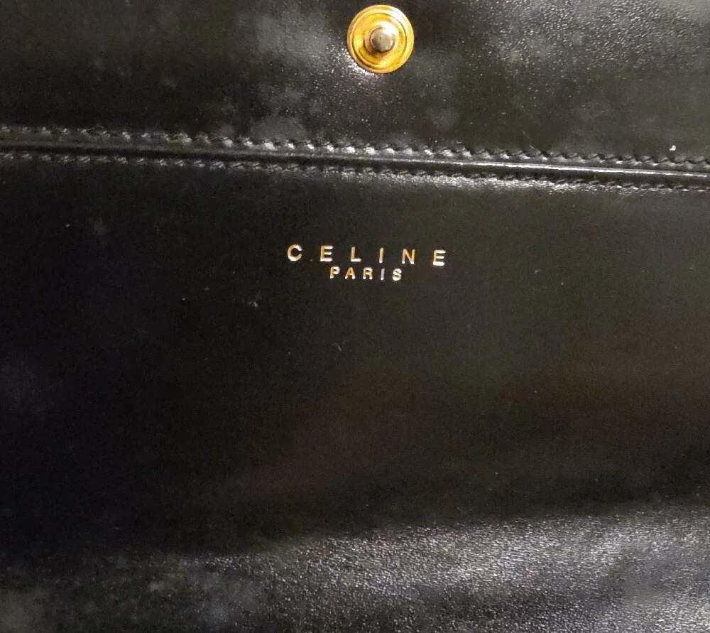 Celine Black and Brown Monogram Fold-Over Wallet